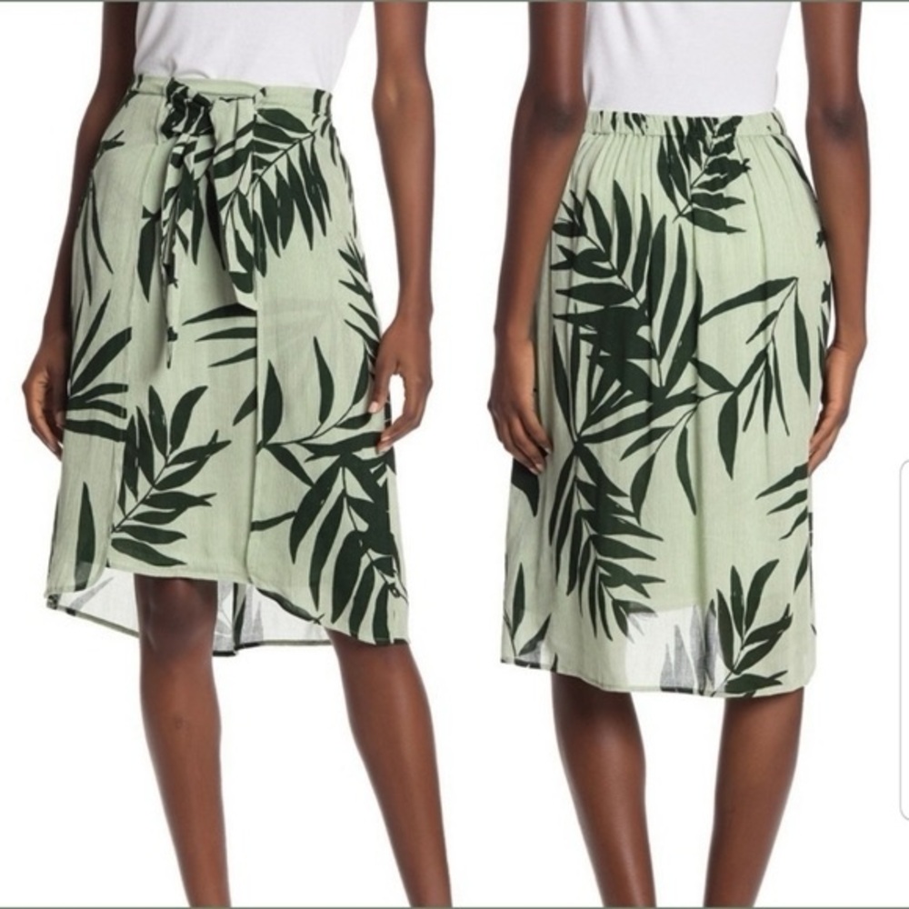 Michael Stars Green Palm Print Tie Front Skirt